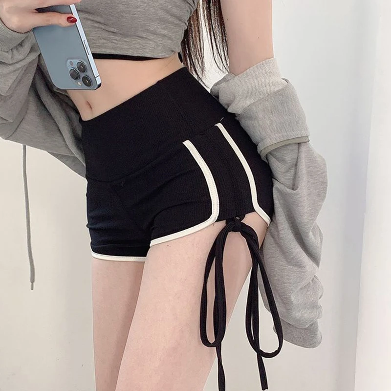 

Drawstring Sports Summer Solid Color Pants High Waist Slim Straight Leg Short Pants Yoga Gym Clothing For Women