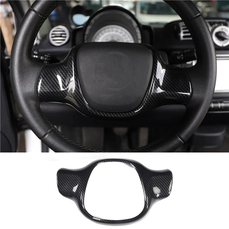 New-Carbon Fiber Car Steering Wheel Frame Decorative Sticker Accessories For Mercedes Smart Fortwo 451 2009-2015