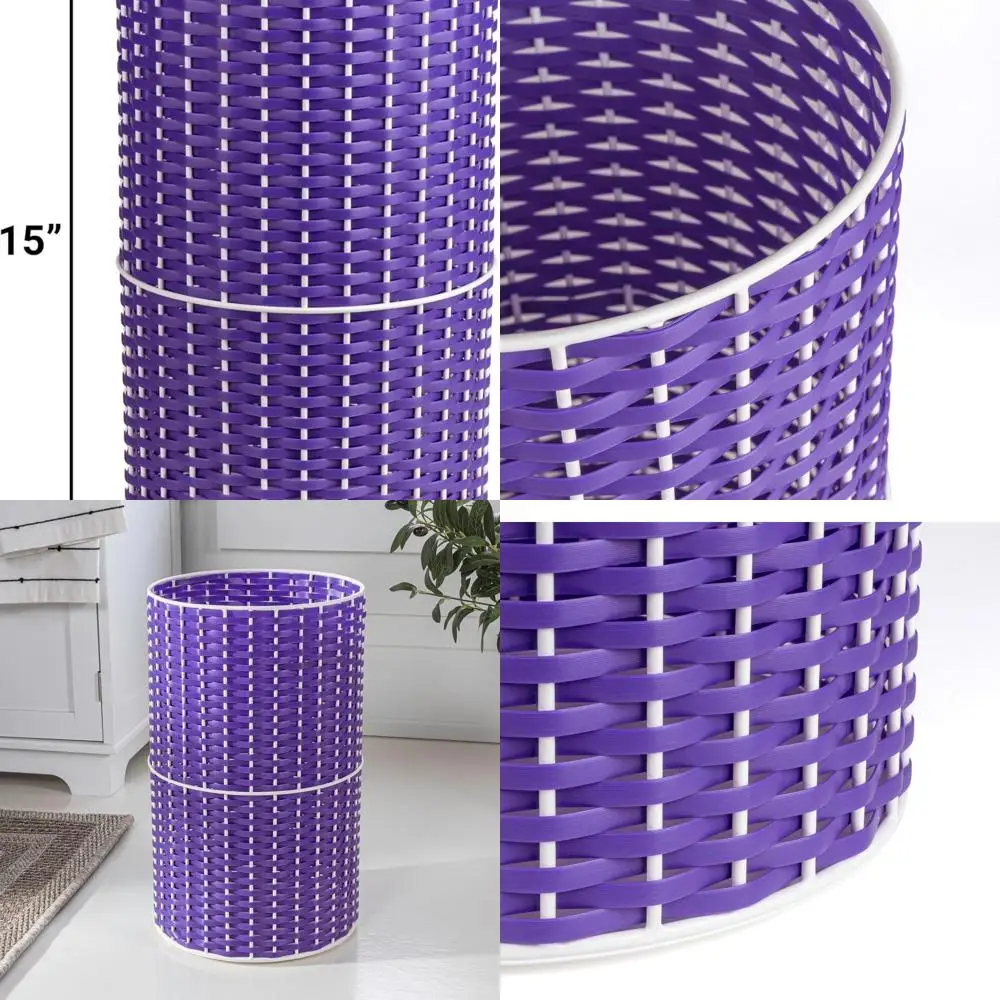 

Cecil Modern 4.13 Gal Faux Wicker Cylinder Trash Bin, Purple/White for Home, Bathroom, Living Room, Office, Bedroom, Kitchen