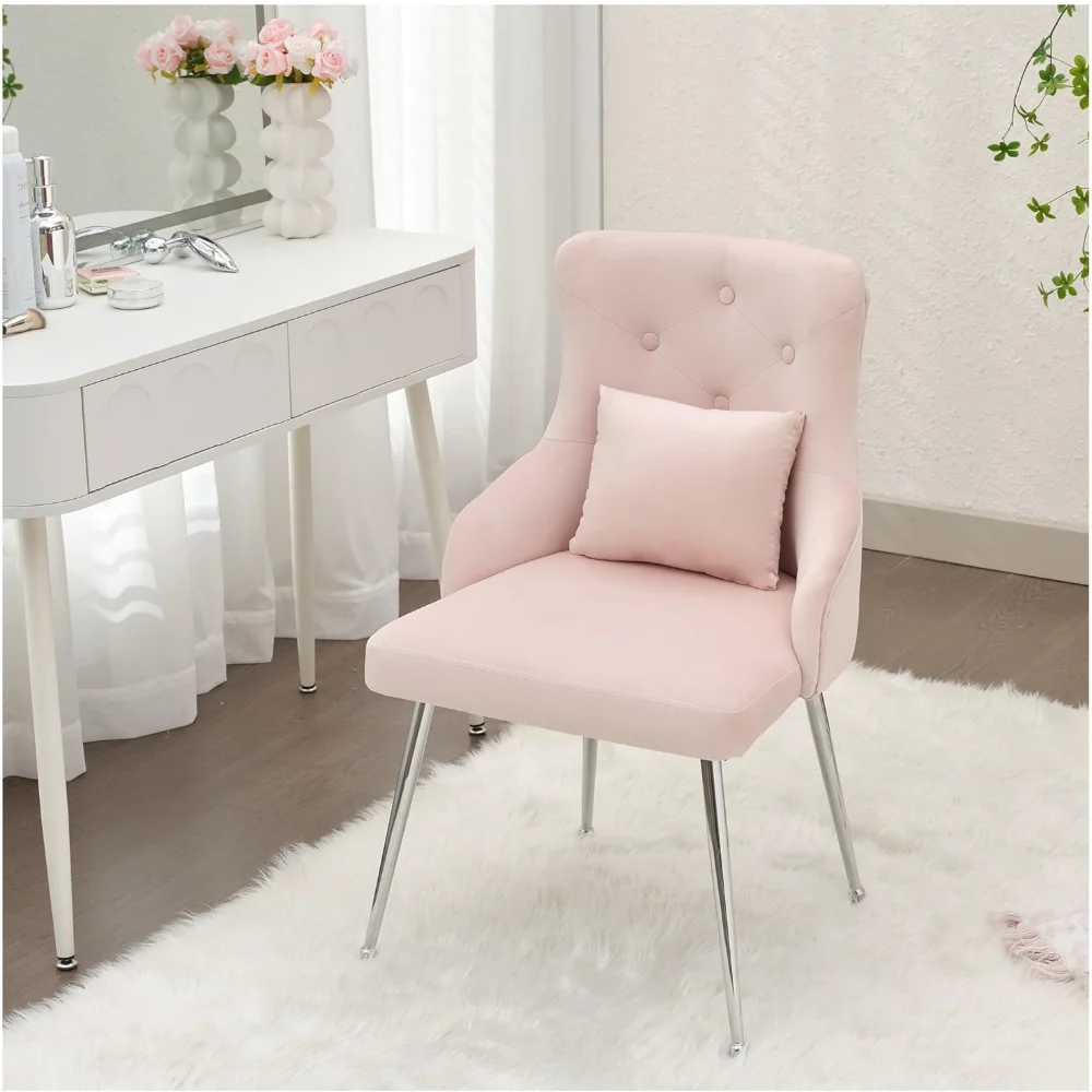 

Velvet Vanity Dining Chairs, Upholstered Makeup Accent Reading Chair, Office Desk Vanity Stool Chairs with Metal Legs