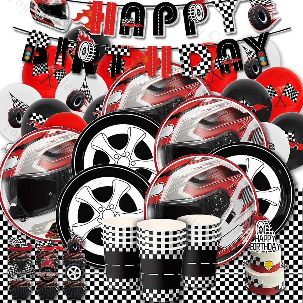 

Black White Racing Car Party Supplies Helmet Foil Ballon Tableware Party Decoration Boy Birthday Gift Paper Cup Christma Holiday