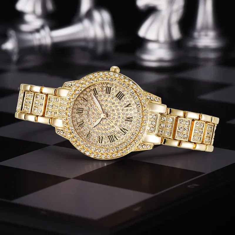 1/2pcs Luxury Women Diamond Watches Hip Hop Bracelet Ladies Quartz Watch Rose Gold Womens Wristwatch Shiny Crystal Reloj Mujer