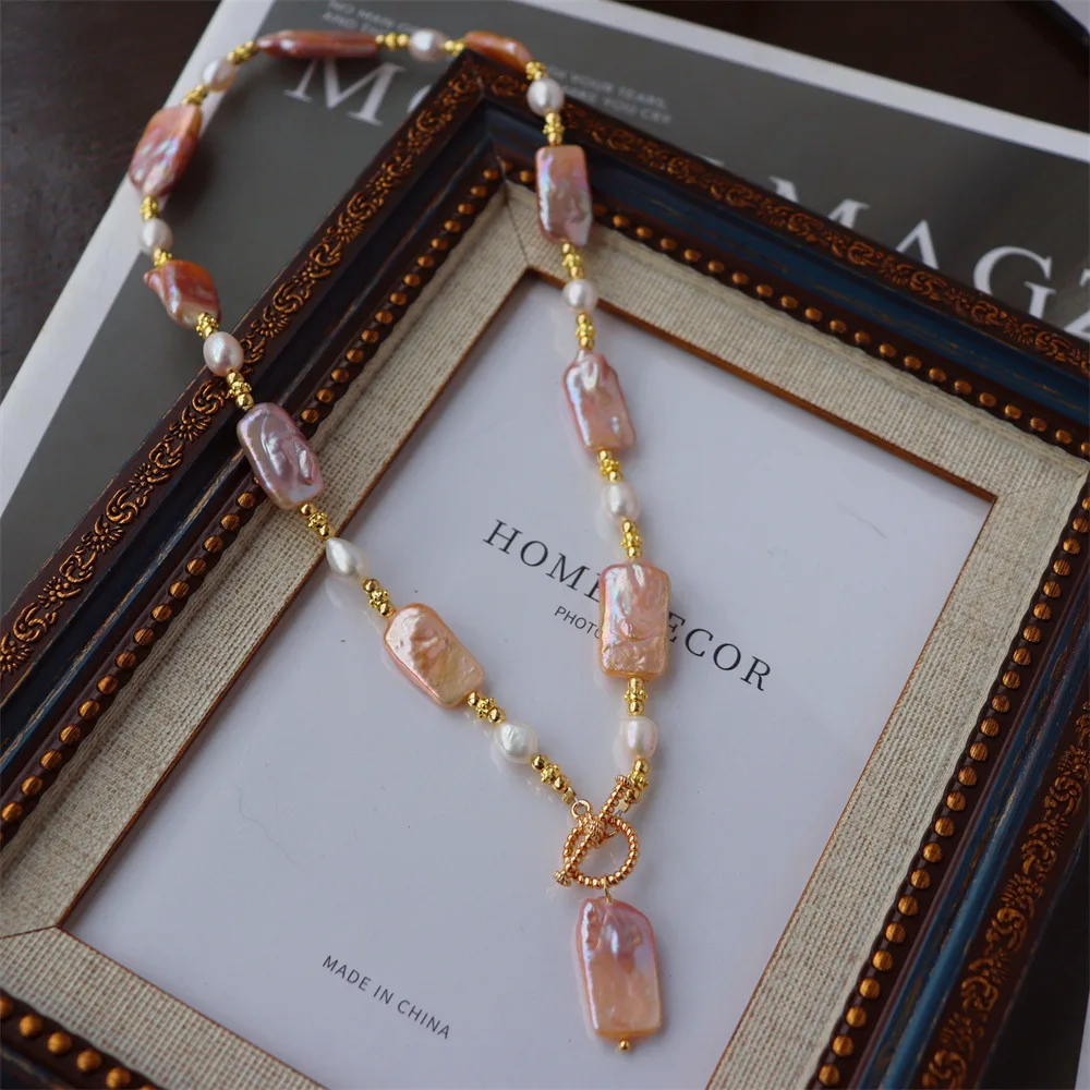 

Baroque purple cube freshwater pearl necklace French luxury noble necklace jewelry for women Dinner party high-end accessories