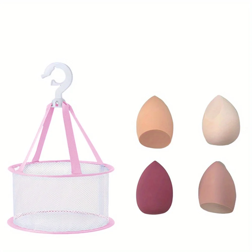 4 Pcs Dry and Wet Use Makeup Sponge Set Beauty Foundation Blending Sponge for Liquid, Cream, and Powder+Folding Drying Rack Net