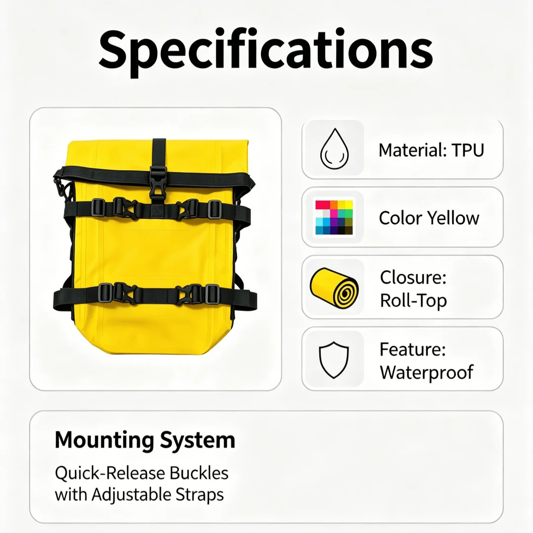 Universal Motorcycle Side Frame Bag Waterproof TPU Roll Top Crash Bar Pack Adjustable Quick Buckle Motorbike Riding Storage Pouc