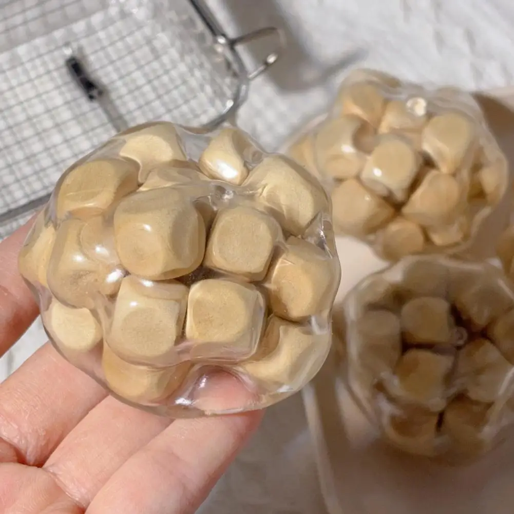 Stress Relief Ball Wooden Block Stress Ball Cube Anxiety Relief Squeeze Toy Portable Textured Fidget Ball for Travel Stress