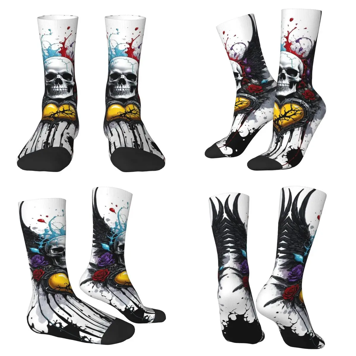 

Носки с изображением черепа и сердца розы, супер мягкие чулки в стиле Харадзюку, всесезонные длинные носки, аксессуары для подарка на день рождения унисекс