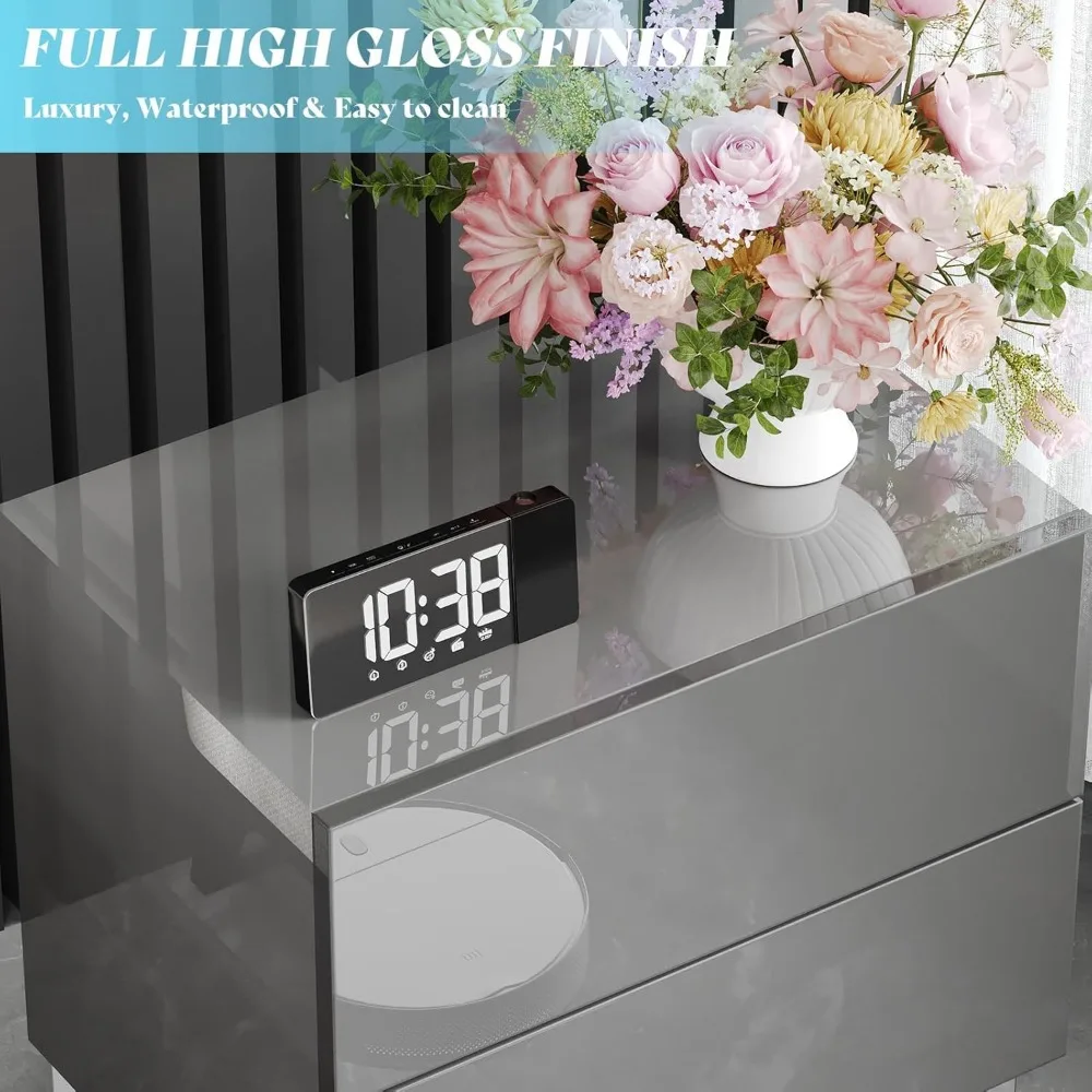 AMERLIFE مجموعة منضدة حديثة وبسيطة مكونة من 2، 24 طاولة جانبية للأريكة مطلية بالكهرباء عالية اللمعان مع درجين للتخزين المغناطيسي، Rec #3