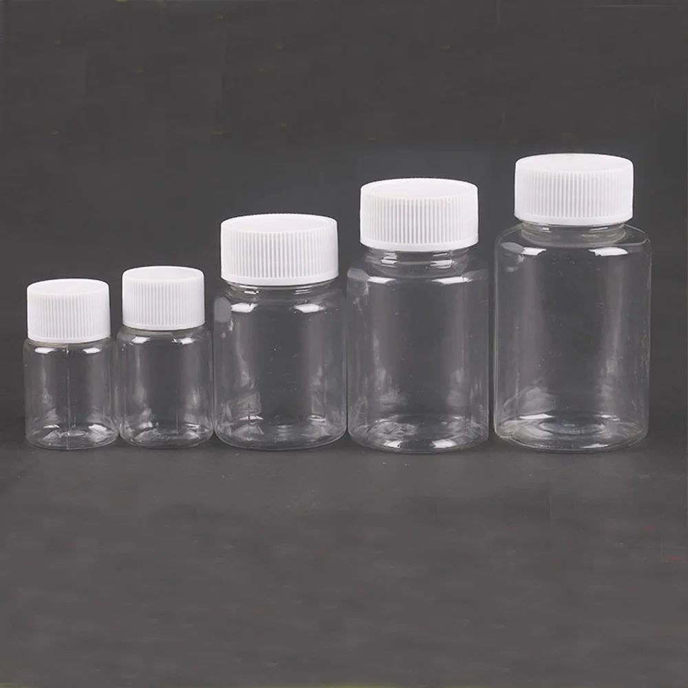 플라스틱 PET 투명 빈 도장 병, 고체 분말 약 알약 바이알 용기, 약제 포장 병, 15ml-100ml, 팩당 10 개