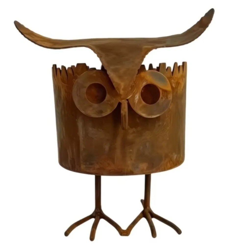 Plant Pot Metal Owl Flower Pot Retro with Legs Owl Ornament Weathered Finish Drainage Hole Plant