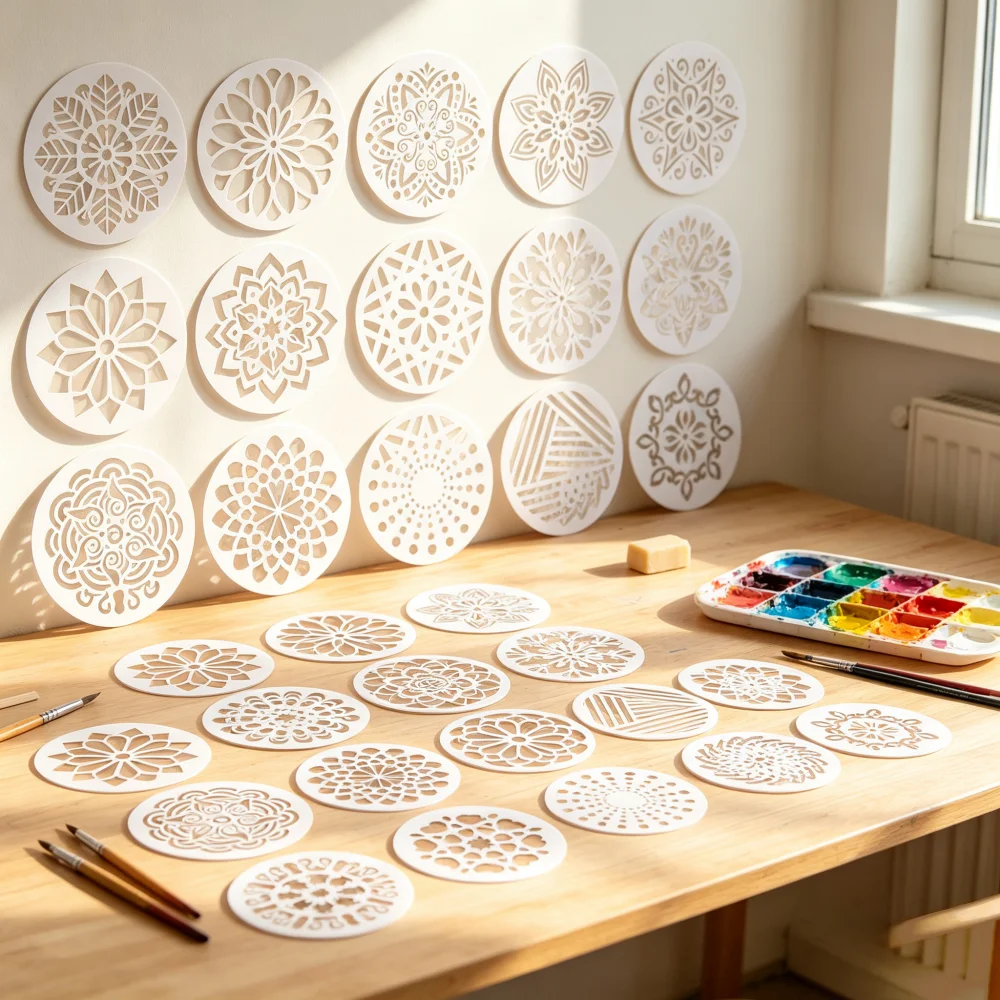 25pcs Circular Mandala Templates 5.8in Circular Mandala Templates Hollow Design Suitable For Rock Wall And Furniture Decoration