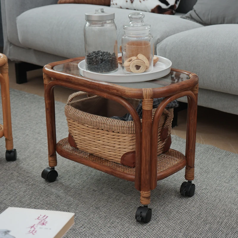 

New Style Solid Wood Movable Coffee Table Living Room Sofa Side Table With Wheel