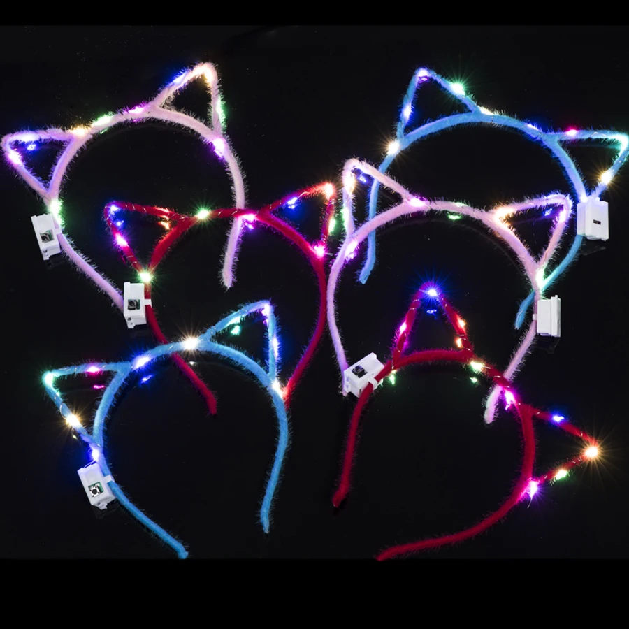 10/20/30/40/50 pcs Women Girl Glow Cat Ear Headband Light Up Flash Hairband LED Neon Birthday Wedding Glow Party Christmas Deco