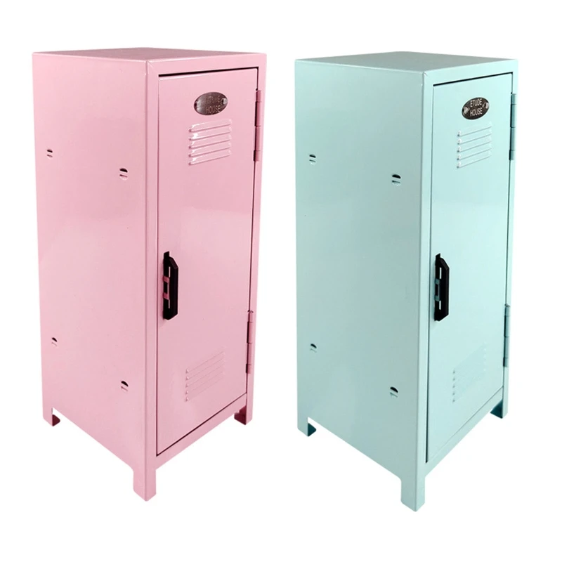 

Wrought Iron Small Makeup Storage Cabinet Cosmetics Cute Girls Storage Box for Makeup Brush Lipstick Cotton Pad