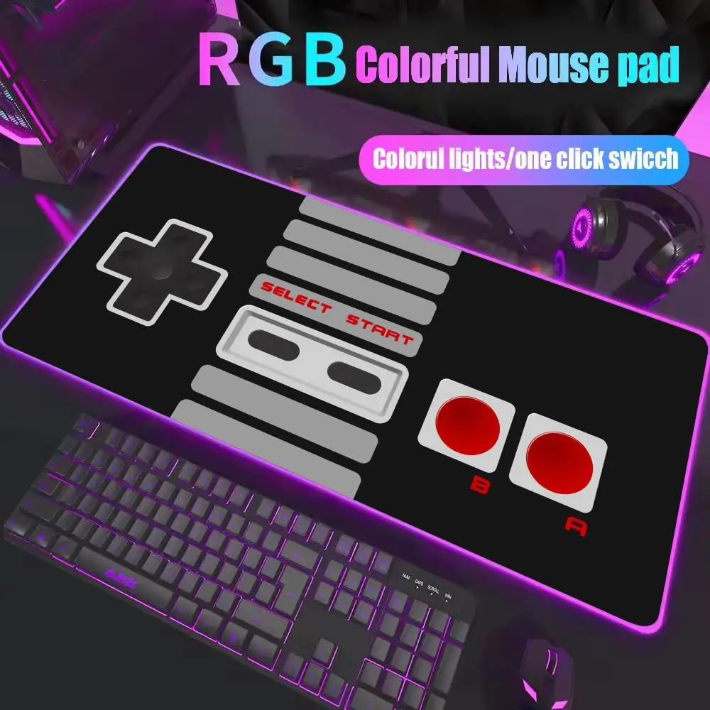 

Retro Game Controller Mouse Pad XXL RGB Gaming Mouse Pad Gamer Accessories LED Light Mousepads PC Computer Desk Mat with Backlit
