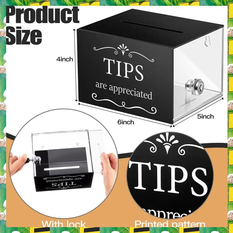 3C Electron Tip Jars For Money 6 X 4 X 5 Inch Tip Collection Box With Lock Donation Suggestion Box For Tip Storage Raffling Box,