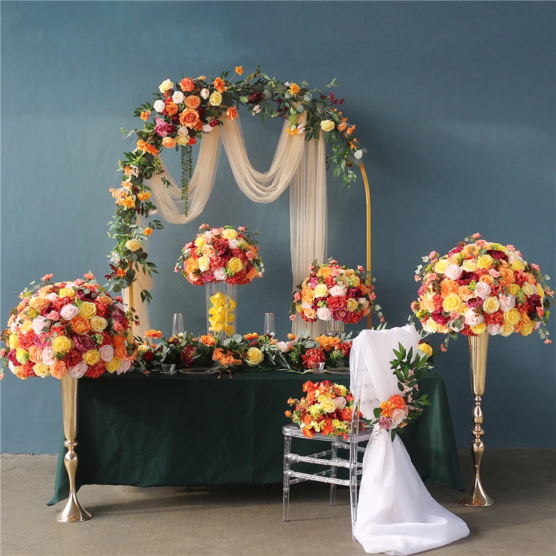 

Outdoor Artificial Flowers Customized Orange Red Flowers for Wedding Party Decoration Table Centerpieces Wholesale Retail