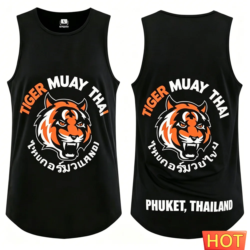 Muay Thai Sportweste Sommer Herren ärmelloses T-Shirt mit Tigermuster Herren-T-Shirts und Tanktops Muay Thai Tanktops Herrenbekleidung