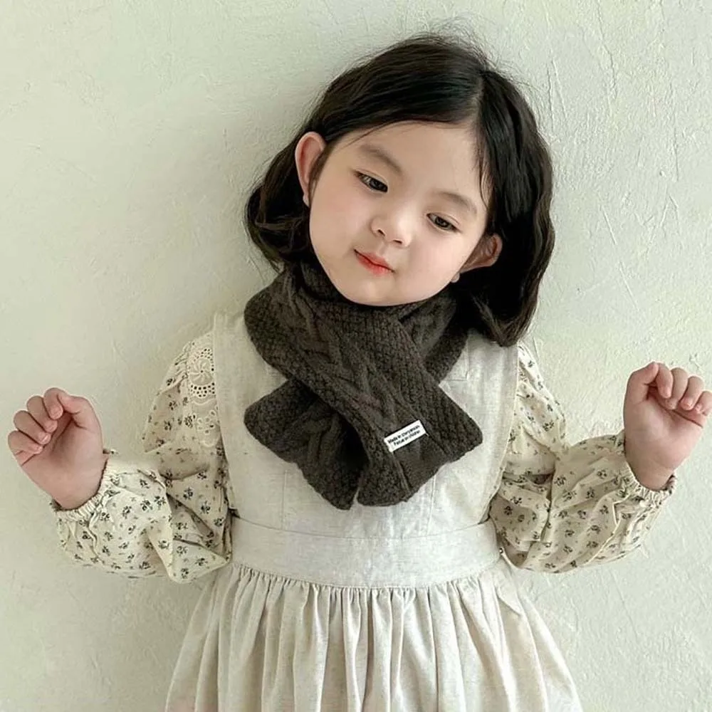 Fashion Elastic Children Knitted Scarf Solid Color Korean Style Woven Neckerchief All-match Long Winter Cross Muffler Boys