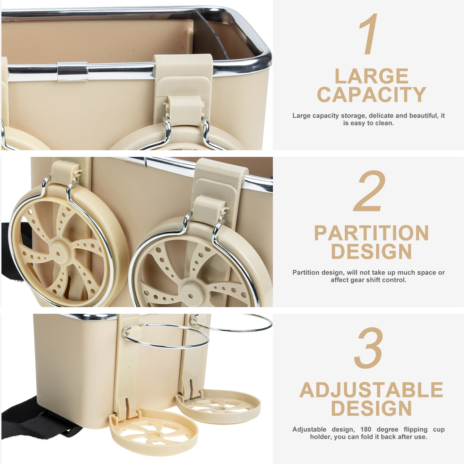 

Storage Box Large Capacity Easy Clean Partition Design 180 Degree Cup Holder Foldable Minimalist Car Armrest Console ganizer
