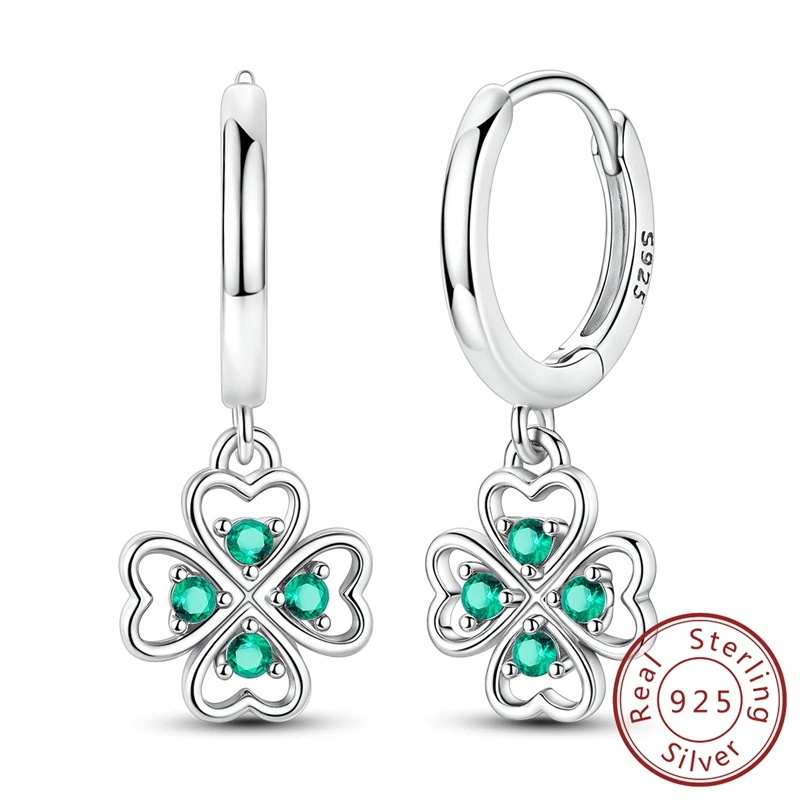 

925 Sterling Silver Four-Leaf Clover Earrings Women Shinning Lucky Drop Earrings For Party Anniversary Wedding Gift