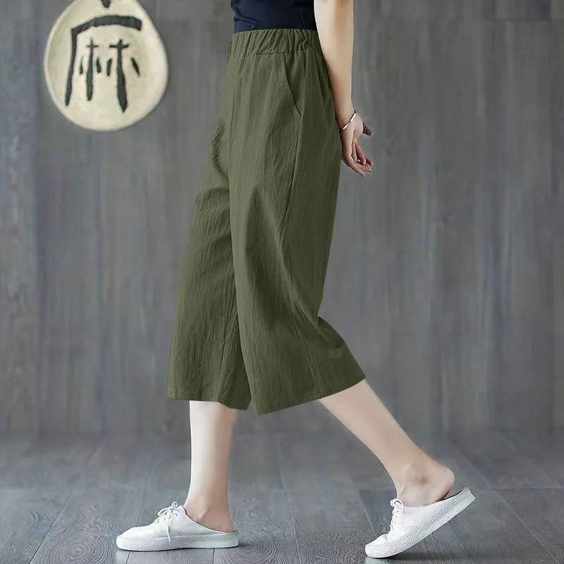 

Cropped Pants for Women Summer Thin Casual Pants Loose Slimming Wide-leg High-waisted Casual Cool Pants for Women