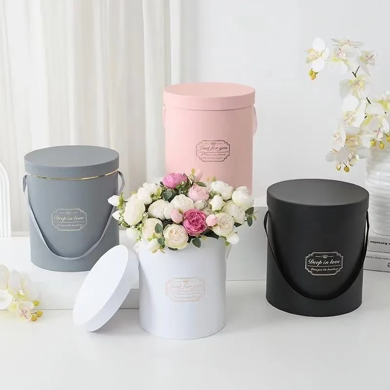 3-piece Valentine\'s Day Flower Packaging Box Round Flower Handheld Cylinder Bucket Mini Flower Bucket Gift Box