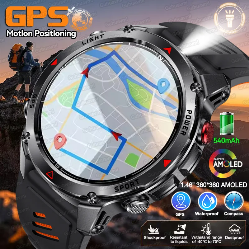 

2025 Прочные военные умные часы с GPS и компасом, уличные часы 1,46 дюйма HD AMOLED, спортивные, фитнес-плавательные, водонепроницаемые, умные часы с голосовым вызовом