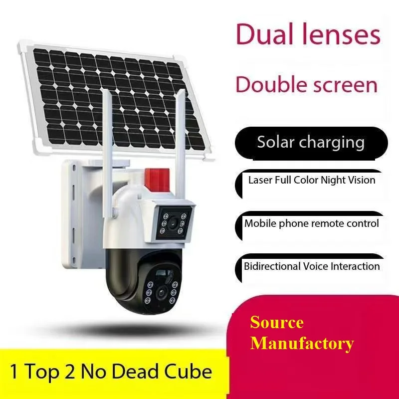 Solar Powered Outdoor Security Monitoring Camera, Dual - Lens, Night Vision, High Definition. Suitable for Home, Garden &Farm