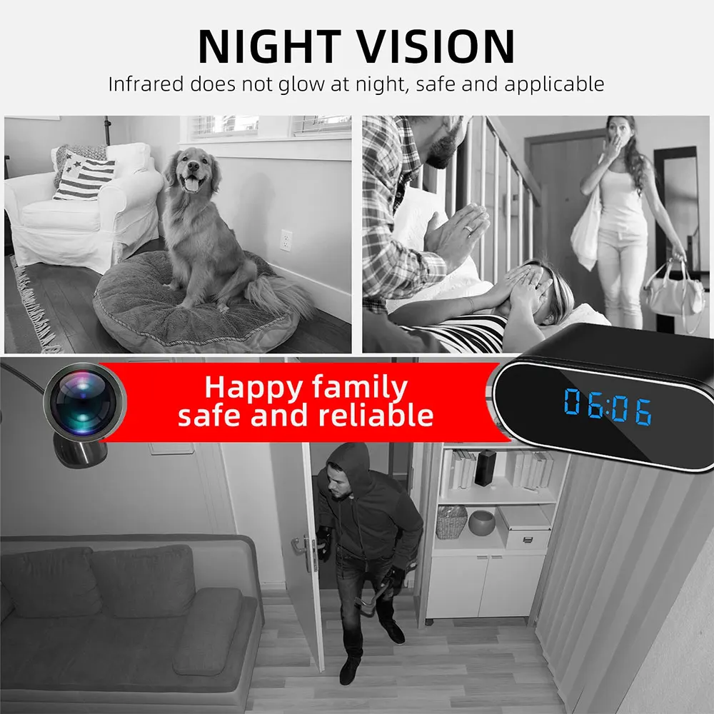 Mini Camera Clock Full HD 1080P Wireless Wifi Control IR Night Vision View DVR Camcorder Home Surveillance Monitor Video