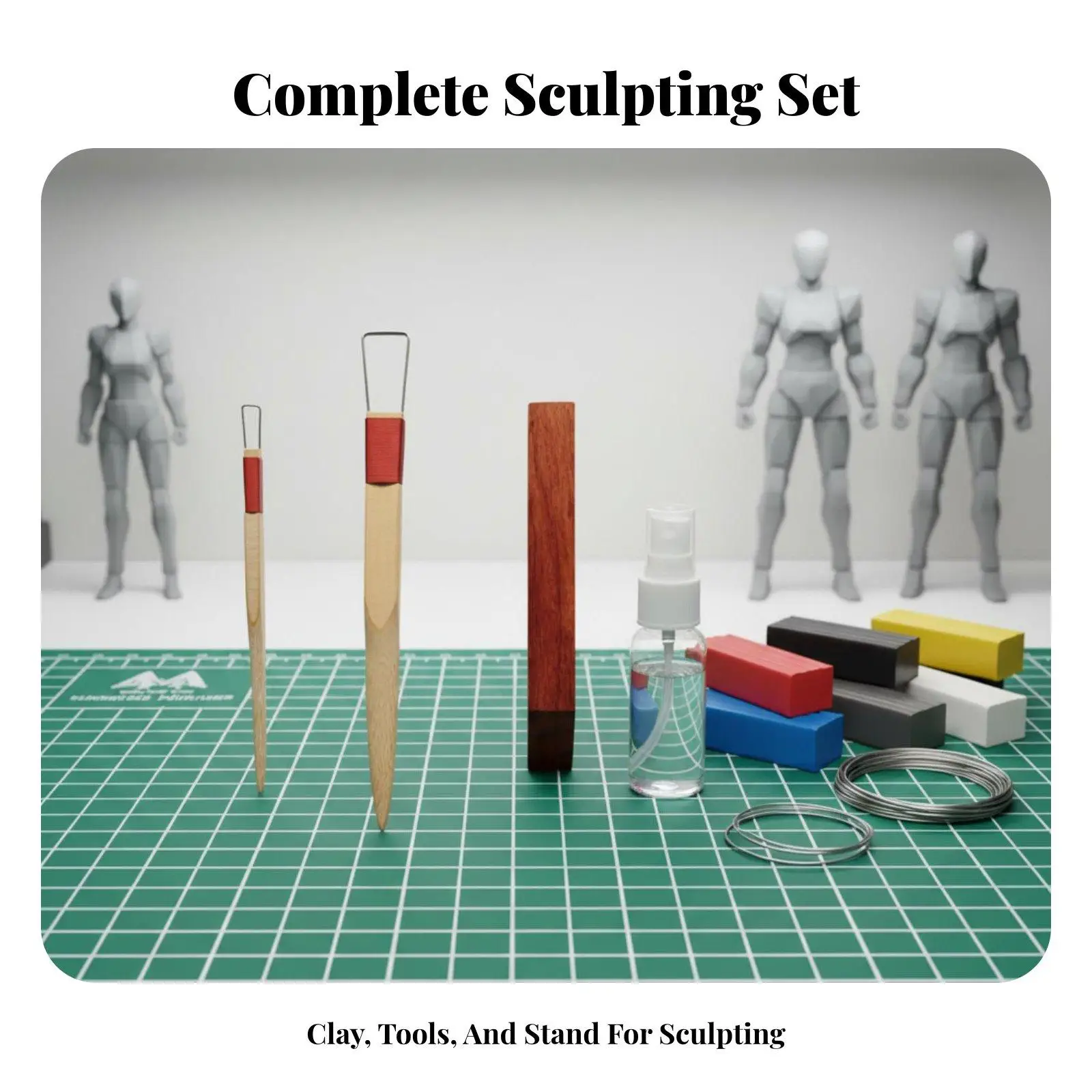Complete Figure Armature and Clay Set for Student Artists with Rotating Turntable and Oil Based Modeling Clay for Classroom Home