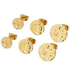 10pcs Stainless Steel Embossing Ear Posts Studs Base Pins with Earring Plug 18k Gold Color Ear Back for DIY Jewelry Making