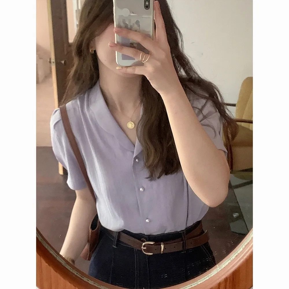 

Short Sleeve Shirts Womens Tulle Pleated Pintuck Bat Shirt Vacation Travel Fairycore Artistic Feminine Student Youthful