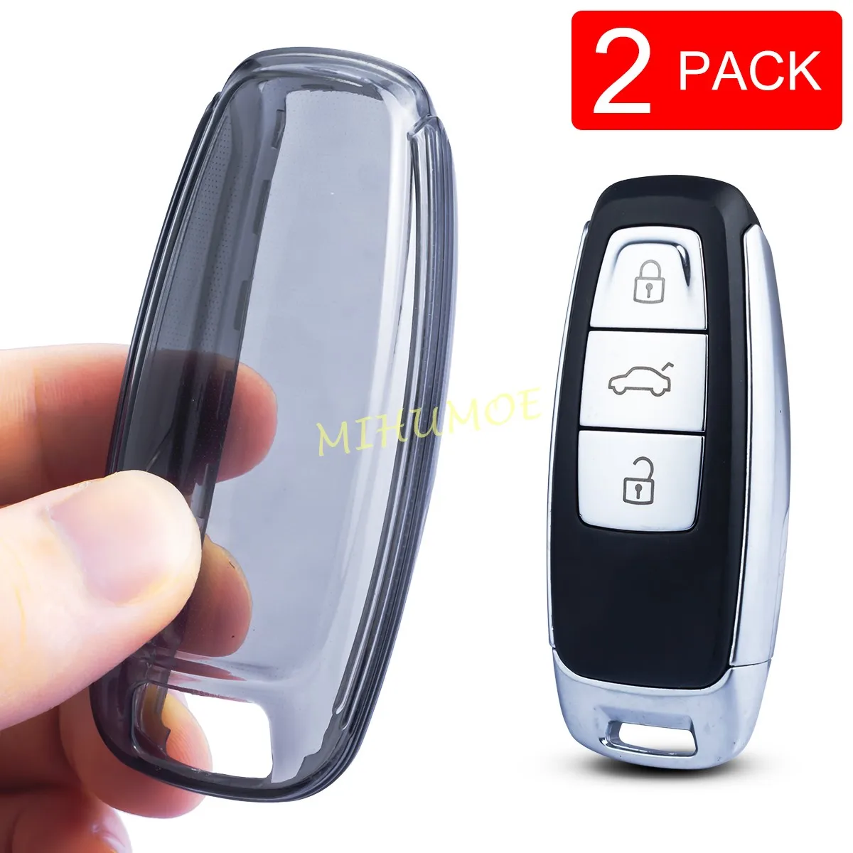 

For Audi 2 Pack Transparent Car Remote Key Fob Case Cover A3 A6 S6 A7 A8 Q7 Q8 S7 S8 e-tron 2021 2022 2023 2024 2025 Black/Clear