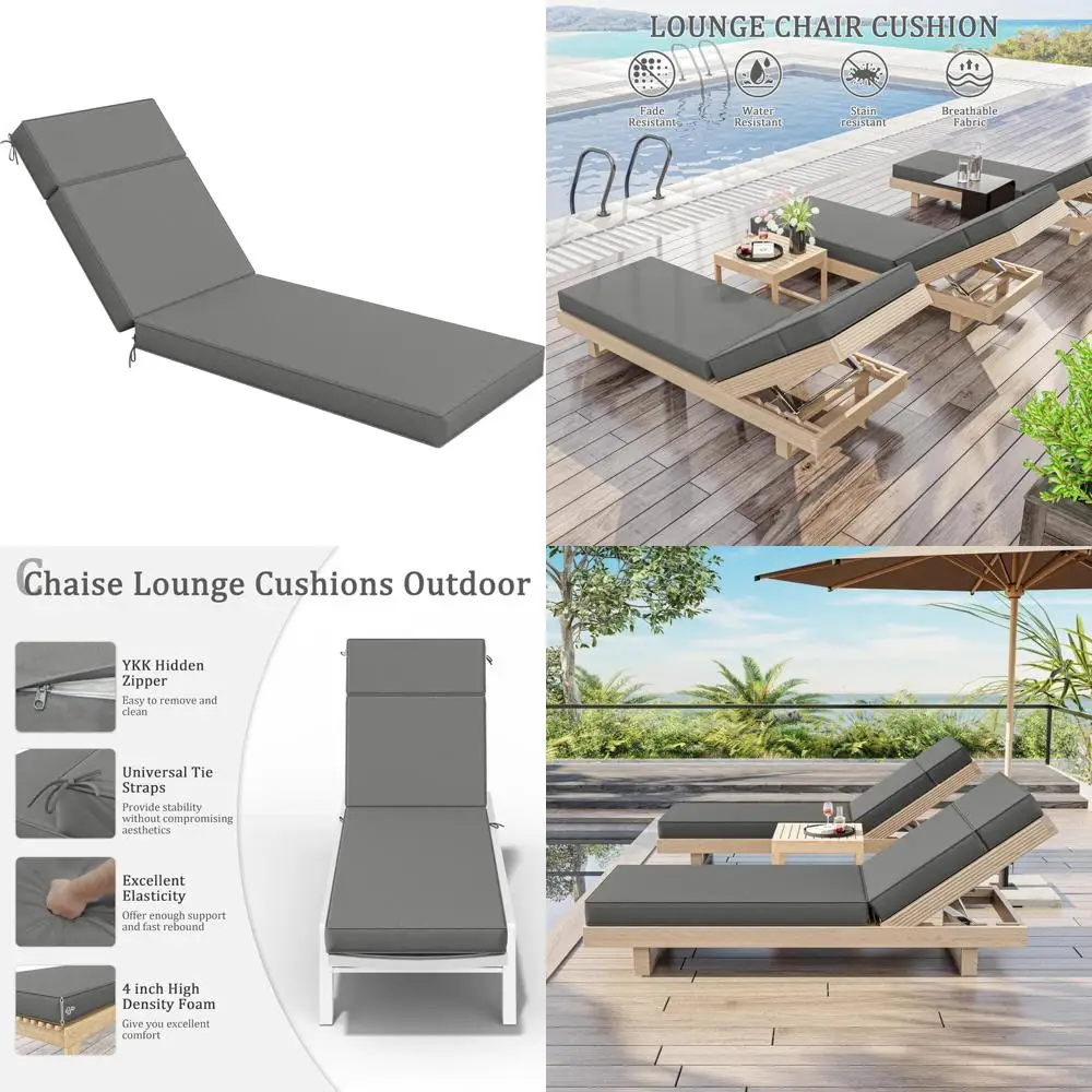 

Outdoor High-Density Foam Chaise Lounge Cushions 80x26x4 Waterproof with Ties for Patio Furniture