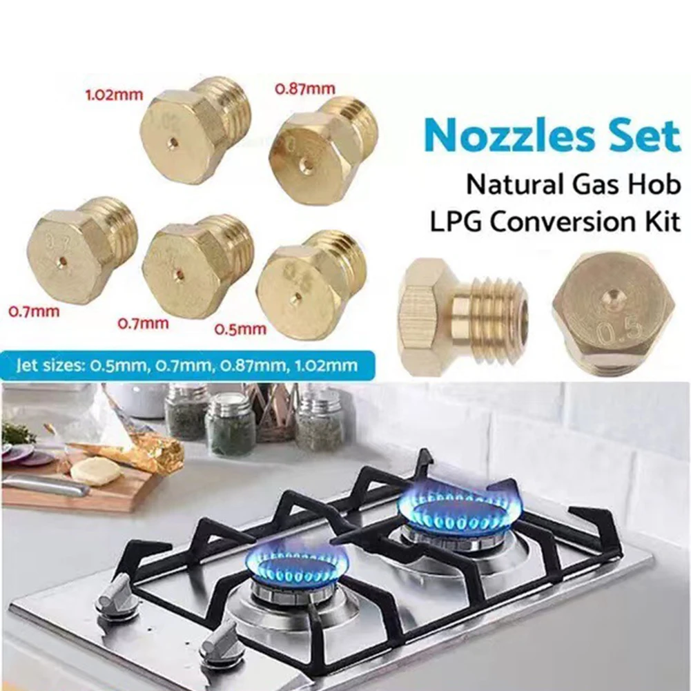 5PCS LPG/ Gas Stove Nozzle Set Propane Injector Jets 0.5 0.7 0.87 1.02mm For SABAF Burners Metal Conversion Kit Parts