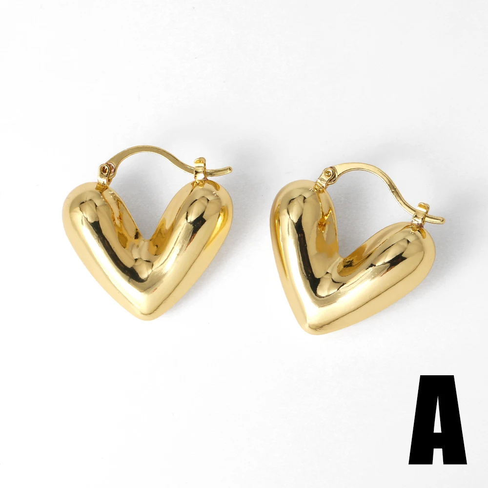 FLOLA Gold Silver Color Heart Earrings for Women Polished Bubble Heart Ear Hoops Simple Jewelry ersa206