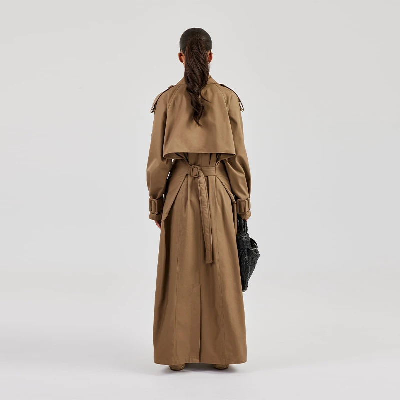 Trench coat longo de grandes dimensões feminino cinto ajustável elegante casaco commuter roupas femininas 2025 novas roupas de moda feminina