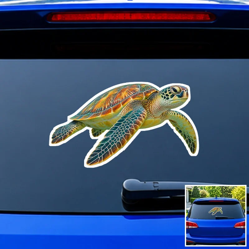 Gliding Sea Turtle Car Decal, Full Color Printed Waterproof Reflective Film Sticker for Car Truck SUV Window and Body Decoration