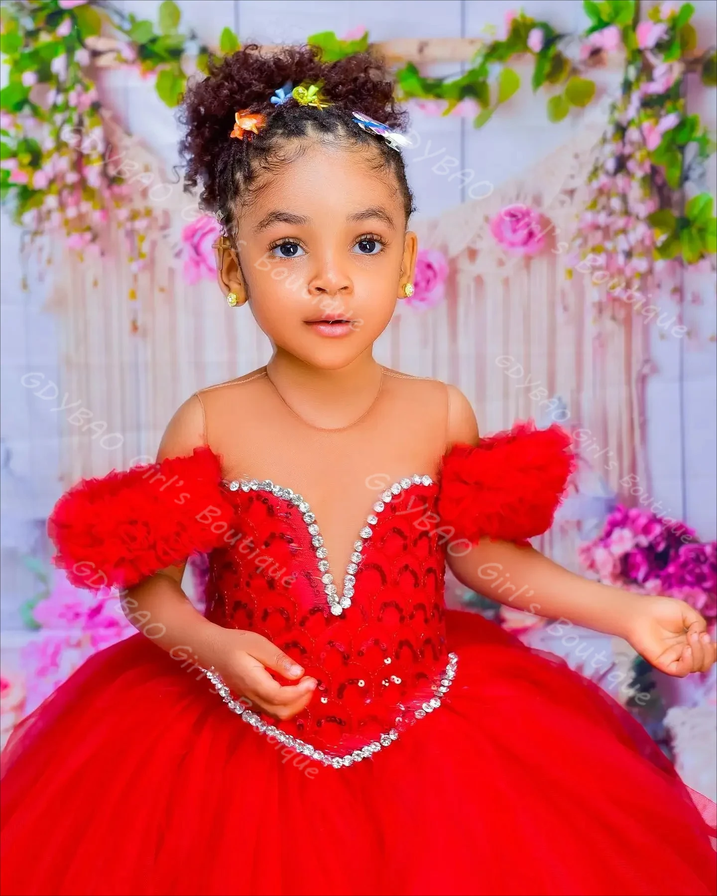 

Customized Kids Birthday Dress Puff Sleeves Tiered Tulle Flower Girl Dress for Wedding Toddlers Sheer Neck Princess Pageant Gown