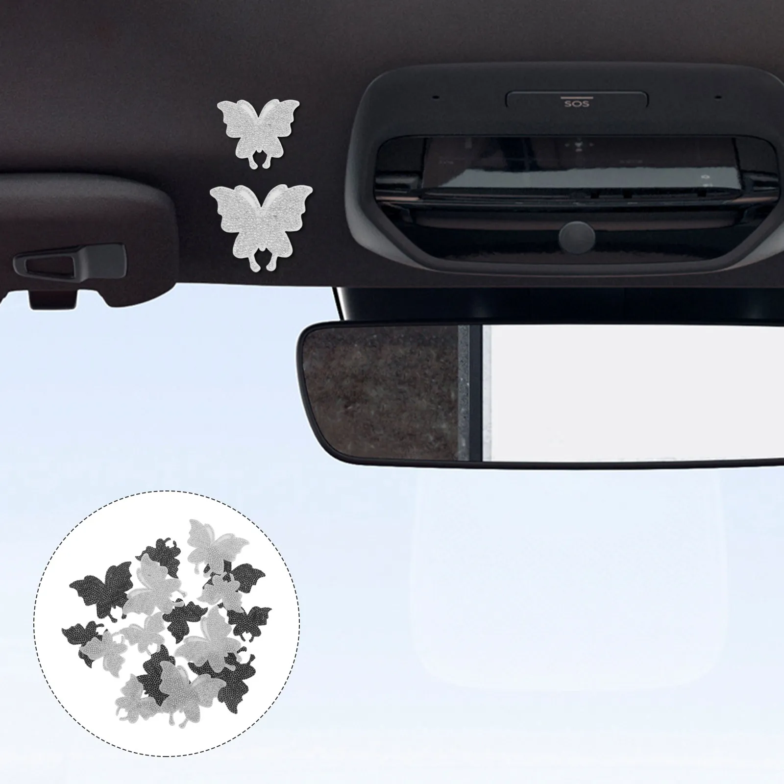 16 pcs Car Sticker Decal Halloween Christmas New Year Butterfly Car Decal Car Interior Sticker Car Exterior Stickers Rhinestone