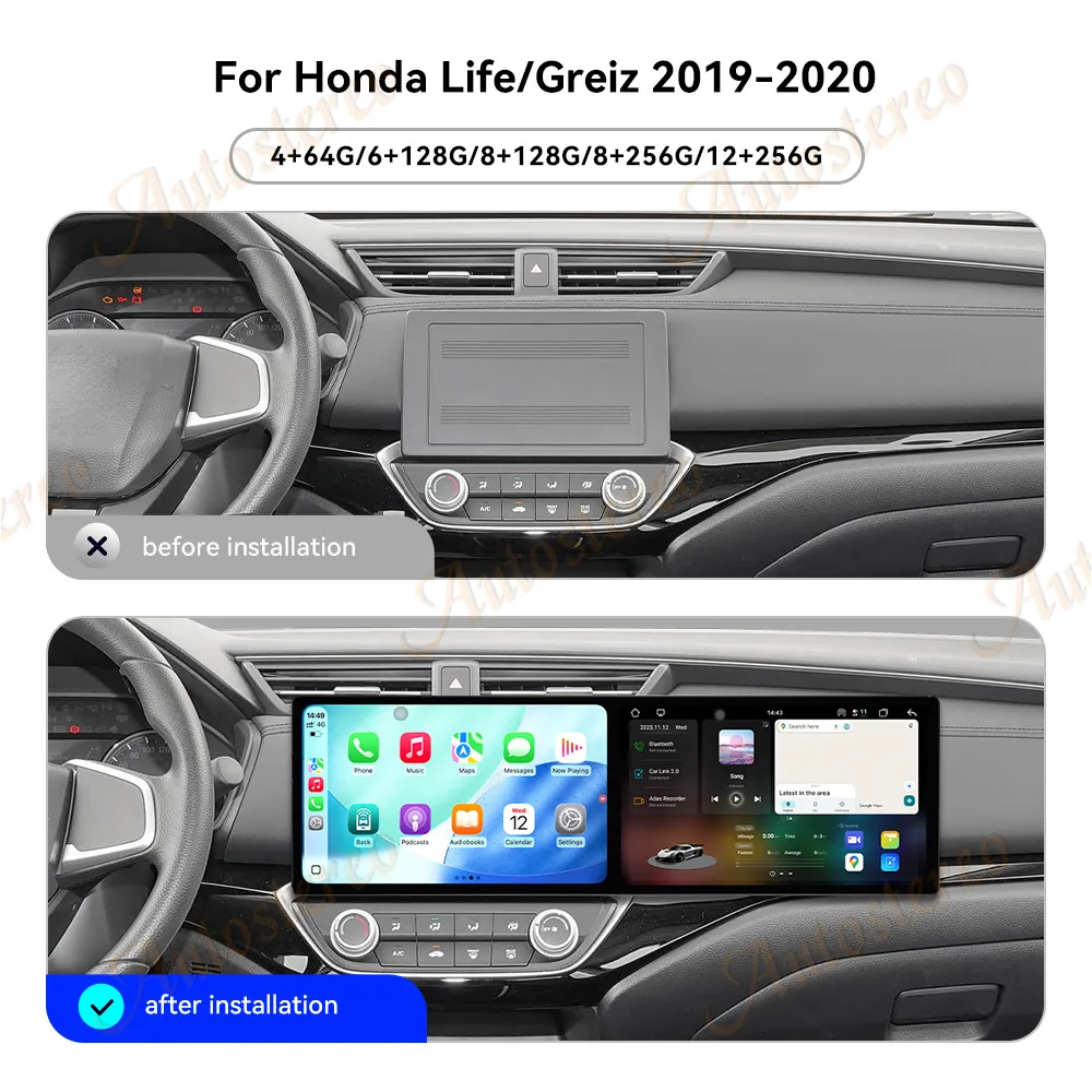 Dual 10.1inch Screen For Honda Life Greiz 2019-2020 Car GPS Android 15 Navigation Multimedia Player Car Radio Auto Head Unit
