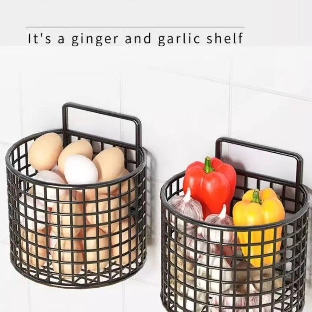 Round Kitchen Storage Rack Space Saving Multipurpose Wall Mounted Storage Rack Wall Mounted Garlic Onion Basket
