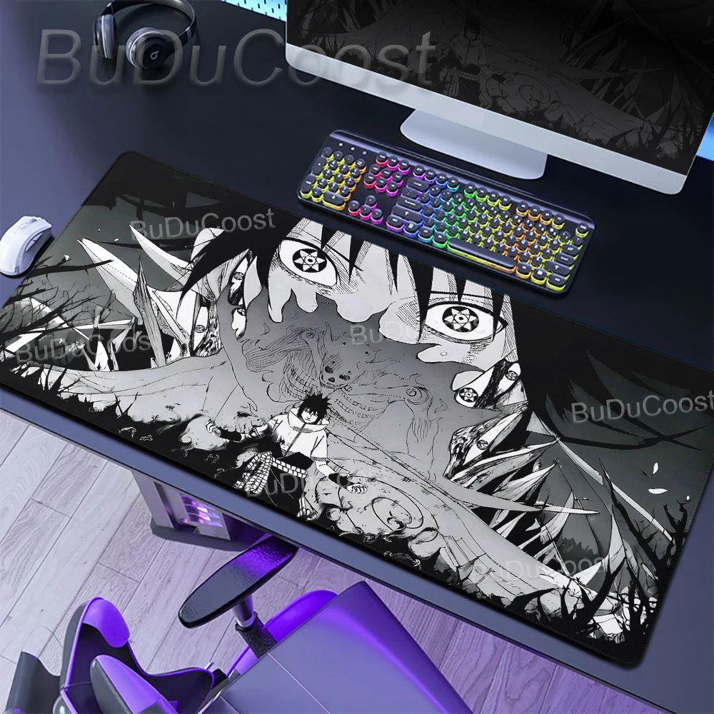 Mauspad Gamer XXL Uchiha Itachi Madara N-Naruto Uzumaki Computer-Tastatur Schreibtischunterlage PC-Gaming-Zubehör Schwarz Größeres Mauspad