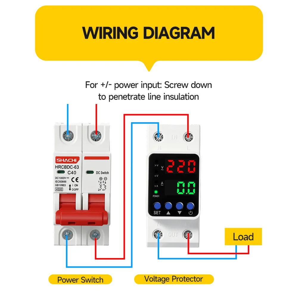 SHACHI Din Rail Adjustable Over Voltage and Under Voltage Protector 40A 63A AC 230V Digital Display  Voltage Protection Relay