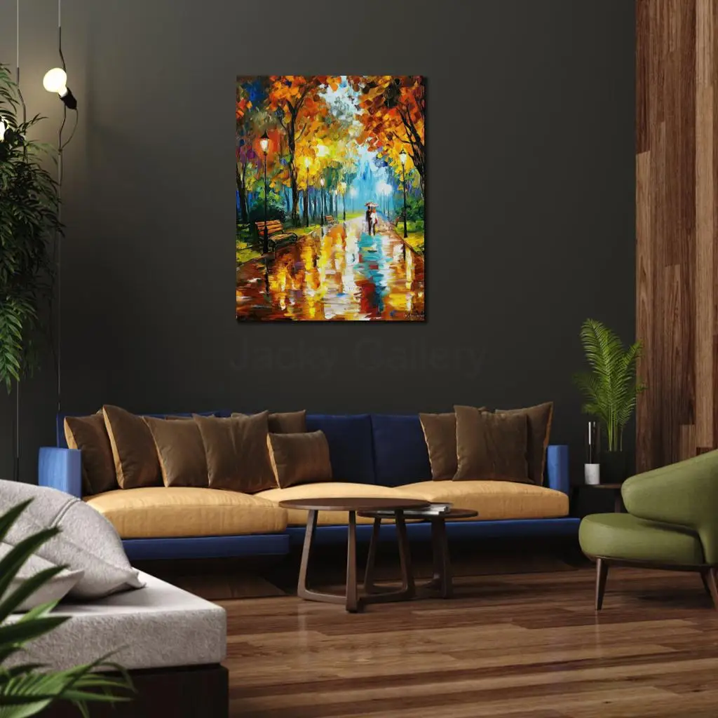 Textured Abstract Canvas Art Cityscapes Night Walking Handmade Knife Oil Paintings Contemporary Wall Decor for Bathroom Hallway