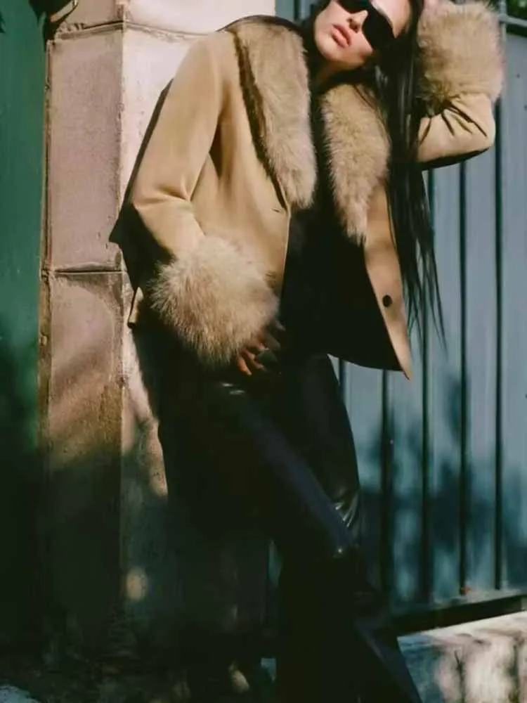 

European and American style winter new arrivals fashionable women's clothing design versatile suede leather suit jacket