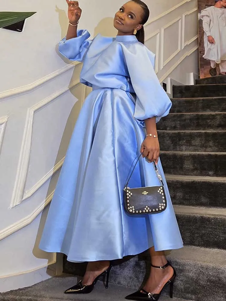 Tweedelige set dames herfstkleding blouse met lange mouwen en jurk satijnen plooirok chique elegante sets groothandel dropshipping