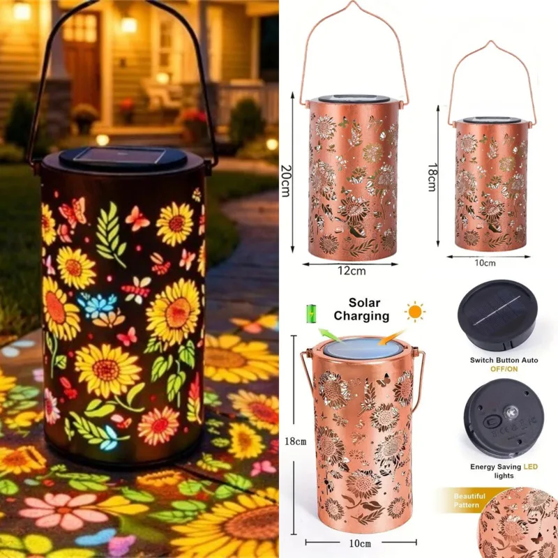 

Flower Solar Garden Lantern Iron Hollow Hanging Light Waterproof Balcony Patio Decorative Camping Ambient Lamp Gif Outdoor New