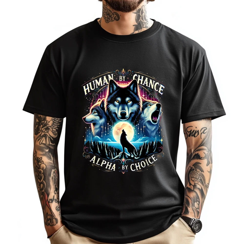 Human By Chance Alpha By Choice Wolves legais Engraçado Lobo Meme Anime Camisetas Camiseta de Halloween